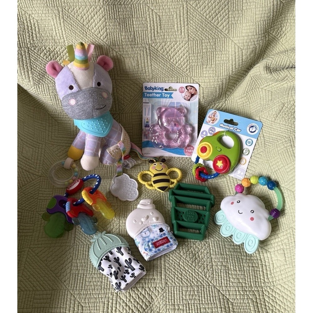 Baby Toys Lot Of 9 Teethers Rattles  Plush Sensory Development Assorted Brands